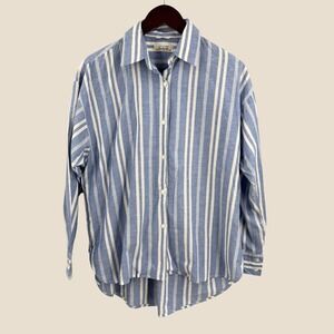 Shuttle Notes Women's Blue White Stripe Oversized Button Down Shirt Japan